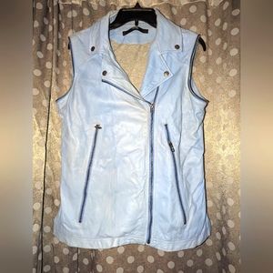 Cut 25 blue genuine Leather zip up Vest